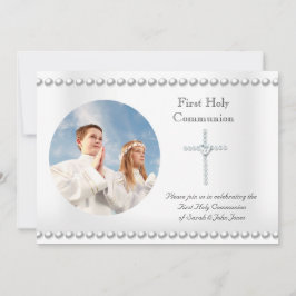 Boy Girl First Heliga Communion White Kor Photo Inbjudningar