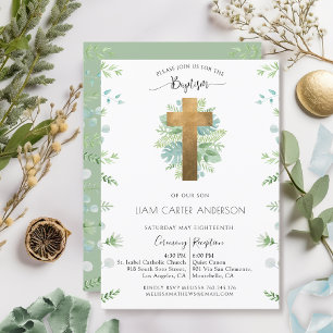 Boy/Girl Greenery Baptism Mint-Grönt-inbjudan Inbjudningar