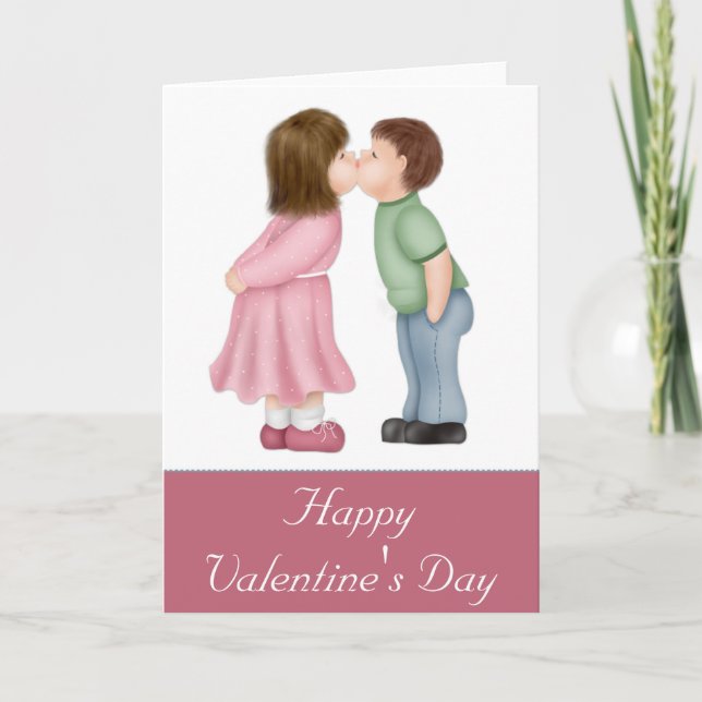 Boy & Girl Kissing Happy Valentine Day Card Helgkort (Framsida)