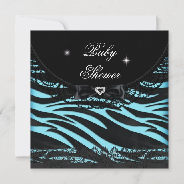 Boy Girl Shower Blue Black Zebra Inbjudningar (Framsida)