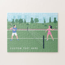 Boy Girl spelar tennis Grönt Illustration & Text