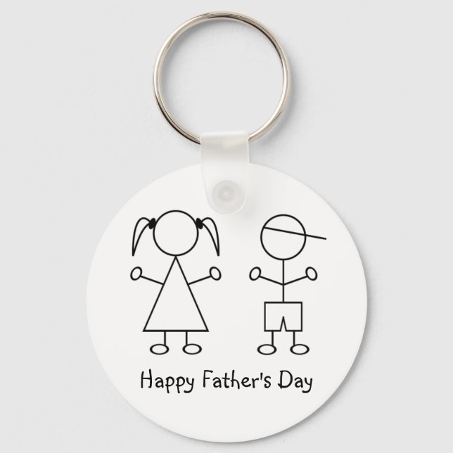 Boy & Girl Stick figurer ~ Lycklig Fars dag Nyckelring (Framsida)