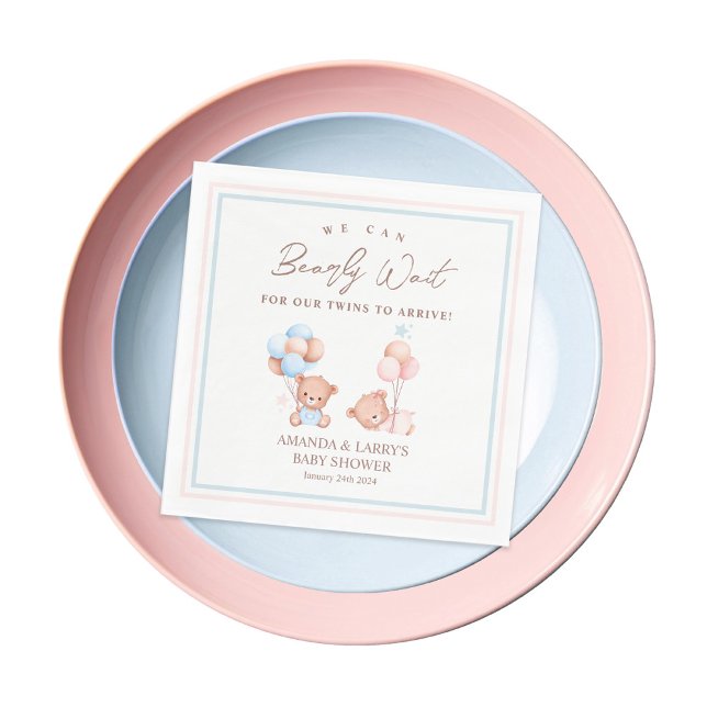 Boy Girl Twillingars Nalle Baby Shower Pappersservett (Skapare uppladdad)
