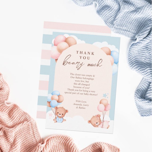 Boy Girl Twillingars Nalle Baby Shower Tack Kort (Skapare uppladdad)