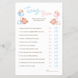 Boy Girl Twillingars Trivia Baby Shower Game Flygblad