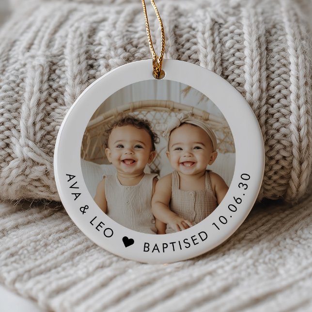 Boy Girl Twins Baptism Photo Keepsake Julgransprydnad Keramik (Zazzle Boy Girl Twins Baptism Photo Keepsake Ceramic Ornament)