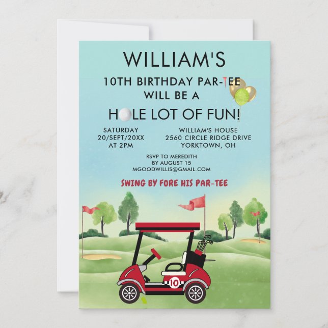 Boy Golf Theme 10th Birthday Par-Tee Inbjudningar (Framsida)