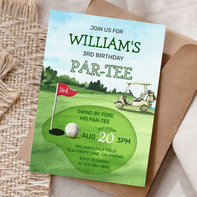 Boy Golf Theme 3rd Birthday Par-Tee Inbjudningar (Skapare uppladdad)