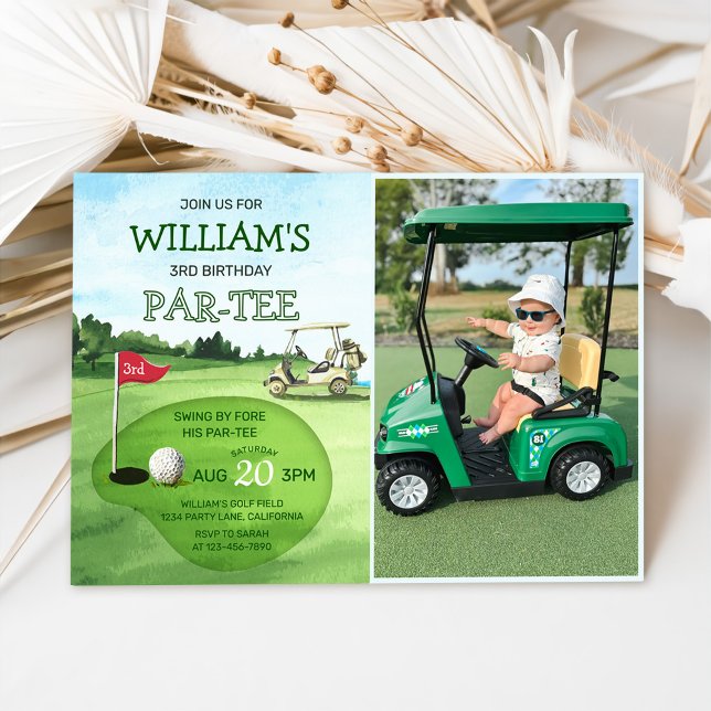 Boy Golf Theme 3rd Birthday Par-Tee Photo Inbjudningar (Skapare uppladdad)
