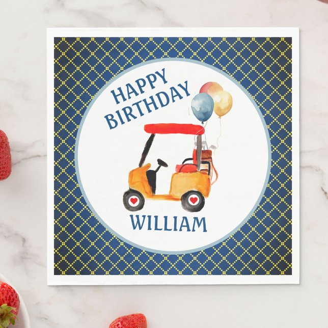 Boy Golf Theme Blue Red Gult Personlig Pappersservett (Skapare uppladdad)