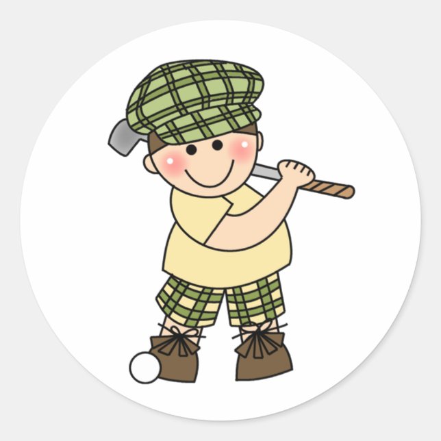 Boy Golfer Runt Klistermärke (Framsida)
