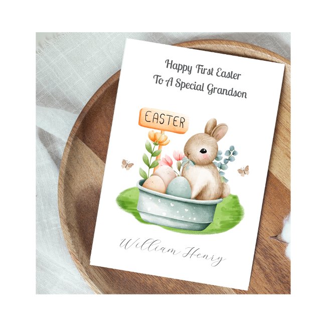 Boy Grandson First Easter Bunny Rabbit Card Helgkort (Skapare uppladdad)