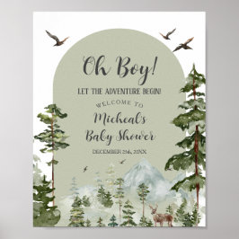 Boy Gräs Träd Forest Mountain Baby Shower Välkomme Poster