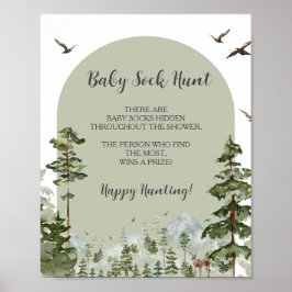 Boy Gräs Träd Forest Mountain Baby Sock Hunt Poster