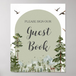 Boy Gräs Träd Mountain Baby Shower Guest Bok Poster