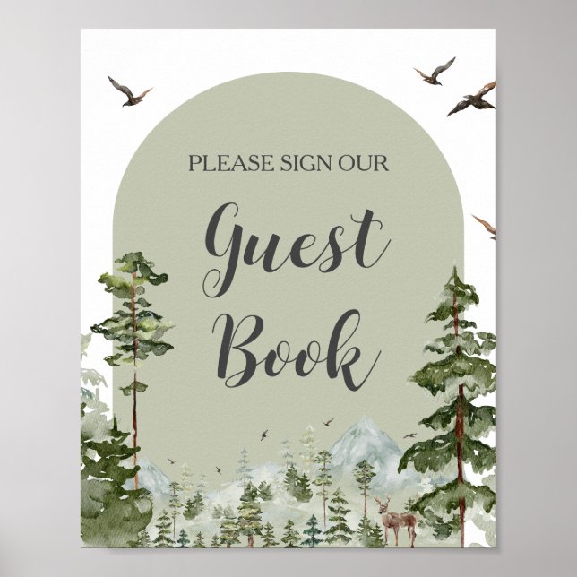 Boy Gräs Träd Mountain Baby Shower Guest Bok Poster (Framsidan)