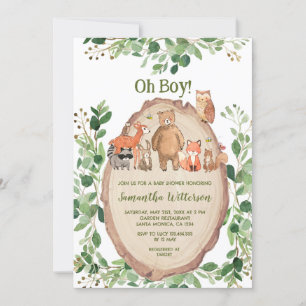 Boy Greenery Forest Animals Baby Shower Inbjudningar