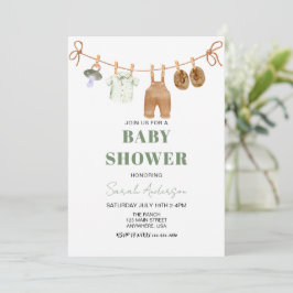 Boy Grönt Boho Barnkläder Baby dusch Inbjudningar