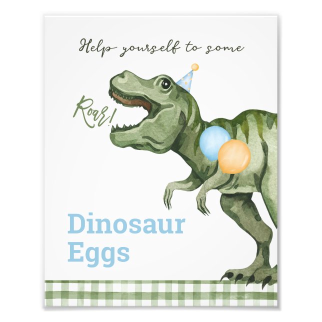 Boy Grönt Grönt Dinosaur 1st Birthday Party Sign Fototryck (Framsidan)