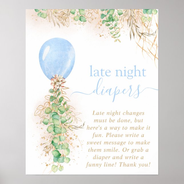 Boy Guld Eucalyptus Balloon Late Night Diaper Poster (Framsidan)