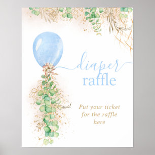 Boy Guld Glitter Eucalyptus Balloon Diaper Raffle Poster