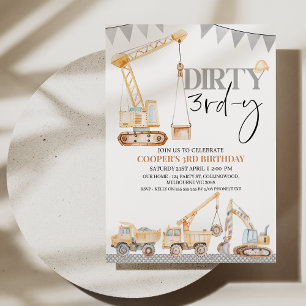 Boy Gult Construction Dirty 3rd y 3rd Birthday Inbjudningar