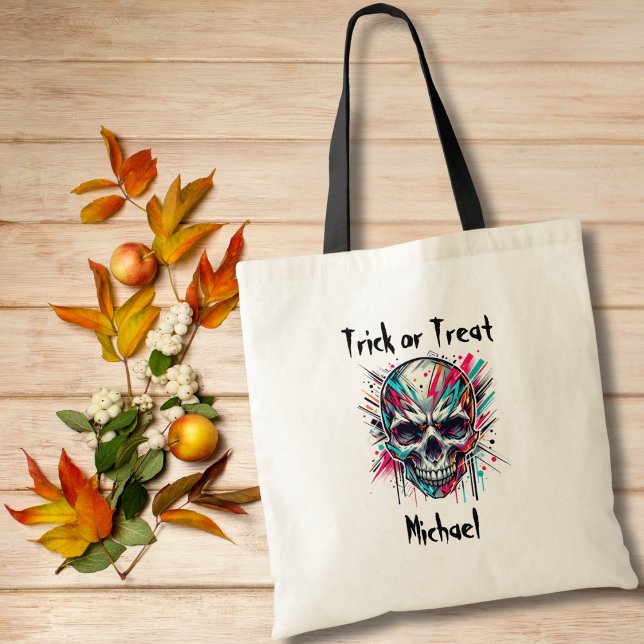 Boy Halloween Bus eller godis bag Abstrakt Skull Tygkasse (Skapare uppladdad)
