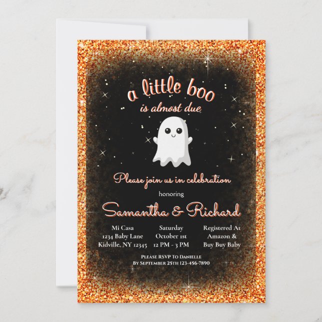 Boy Halloween Cute Ghost Little Boo Baby Shower Inbjudningar (Framsida)