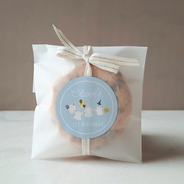 Boy Halloween Ghost Födelsedagsfest Runt Klistermärke (Skapare uppladdad)