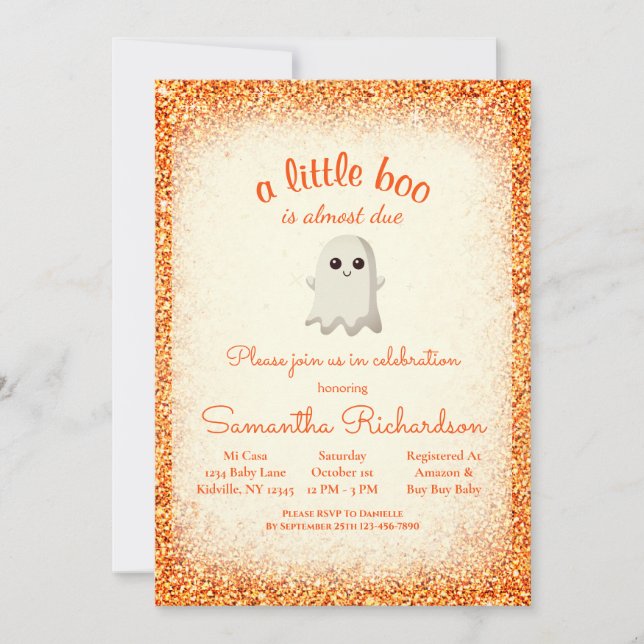 Boy Halloween Ghost Little Boo Baby Shower Orange Inbjudningar (Framsida)