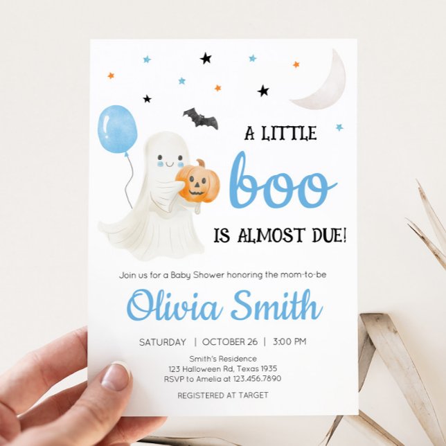 Boy Halloween Little Boo är nästan förträfflig bab Inbjudningar (A Little Boo Baby Shower Invitation)