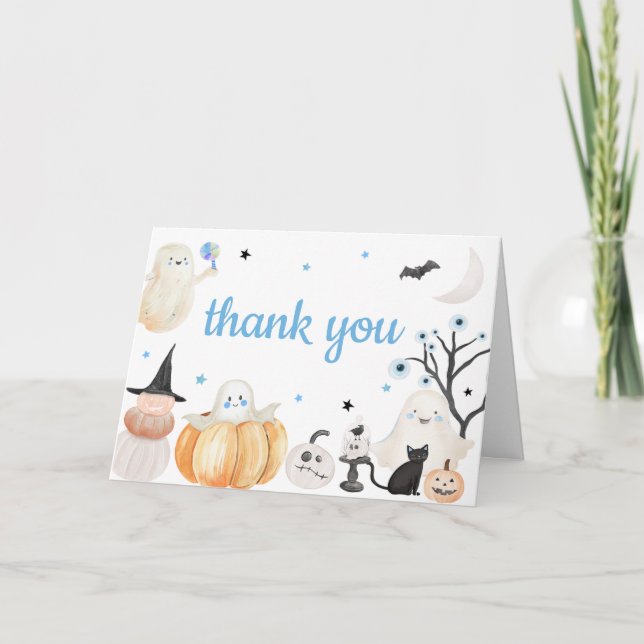 Boy Halloween Little Boo Baby Shower Tack Kort (Framsida)