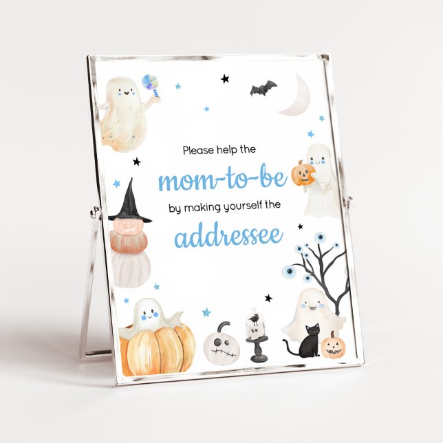 Boy Halloween Little Boo EnKue Station Poster (A Little Boo Baby Shower Envelope Station Sign)