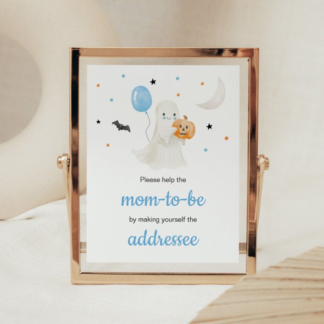 Boy Halloween Little Boo EnKue Station Poster (A Little Boo Baby Shower Envelope Station Sign)