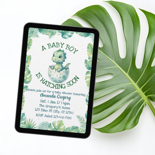 Boy Hatching Soon, Green Dino Baby Shower Inbjudningar (Skapare uppladdad)
