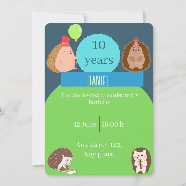 Boy Hedgehog Birthday Party Invitation Inbjudningar (Framsida)