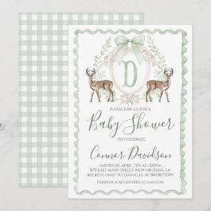 Boy Hjort Baby Shower Preppy Hunting Sage Grönt Inbjudningar