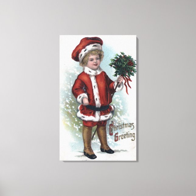 Boy Holding a Bushel of Holly Canvastryck (Framsida)
