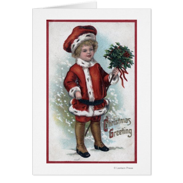 Boy Holding a Bushel of Holly Hälsningskort (Framsidan)