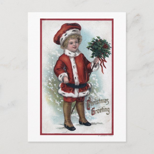 Boy Holding a Bushel of Holly Vykort (Framsida)