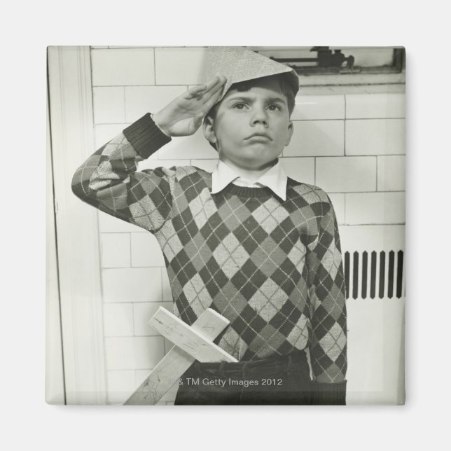 Boy Holding a Wooden Sword Magnet (Framsidan)
