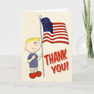 Boy Holding en United Stater Flagga for Veterans D Tack Kort