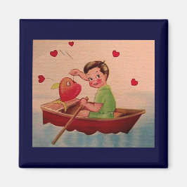 Boy Holding Heart i Boat Magnet
