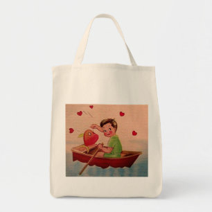 Boy Holding Heart i Boat Tygkasse