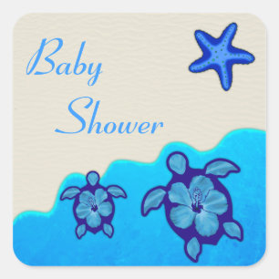 Boy Honu Baby Shower Fyrkantigt Klistermärke