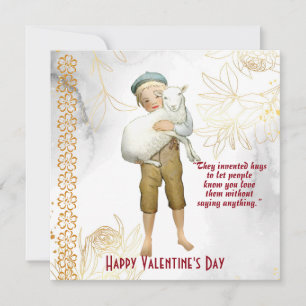Boy Hugs Sheep Blommigt Vintage Kids Valentine Car