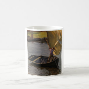 Boy i en segelbåt på floden (av Magnus Enckell) Kaffemugg