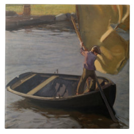 Boy i en segelbåt på floden (av Magnus Enckell) Kakelplatta