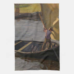 Boy i en segelbåt på floden (av Magnus Enckell) Kökshandduk