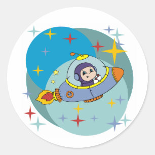 Boy i Spacesship Runt Klistermärke